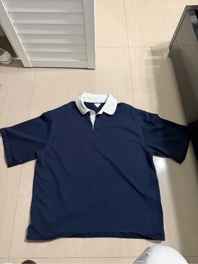 Bottega Veneta Navy Polo Shirt with White Collar SS23